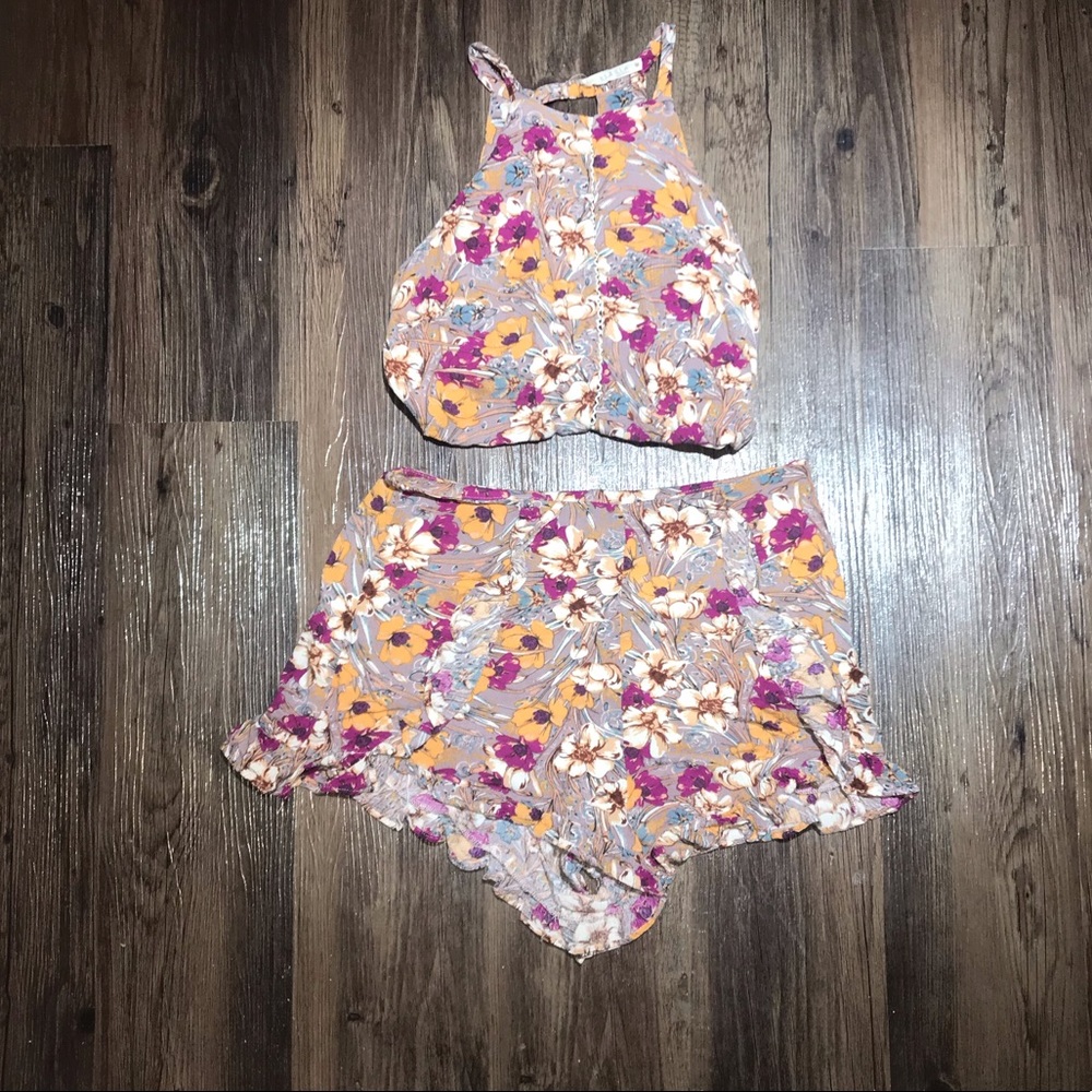 Two piece high waisted floral romper